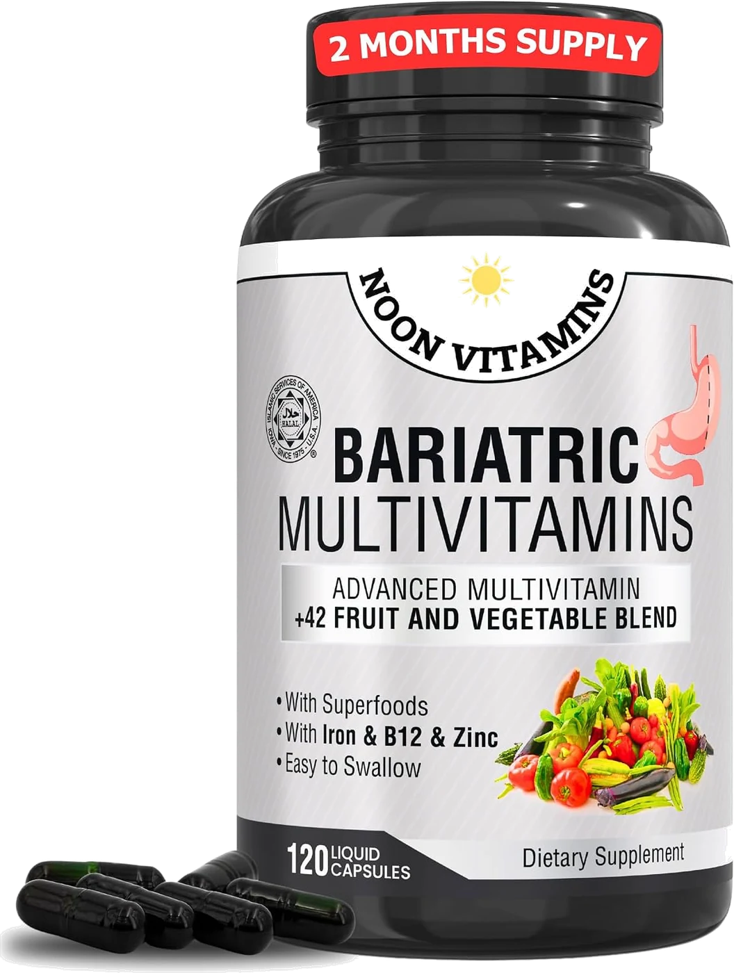 Noon Vitamins Bariatric Multivitamins bottle, 120 liquid capsules
