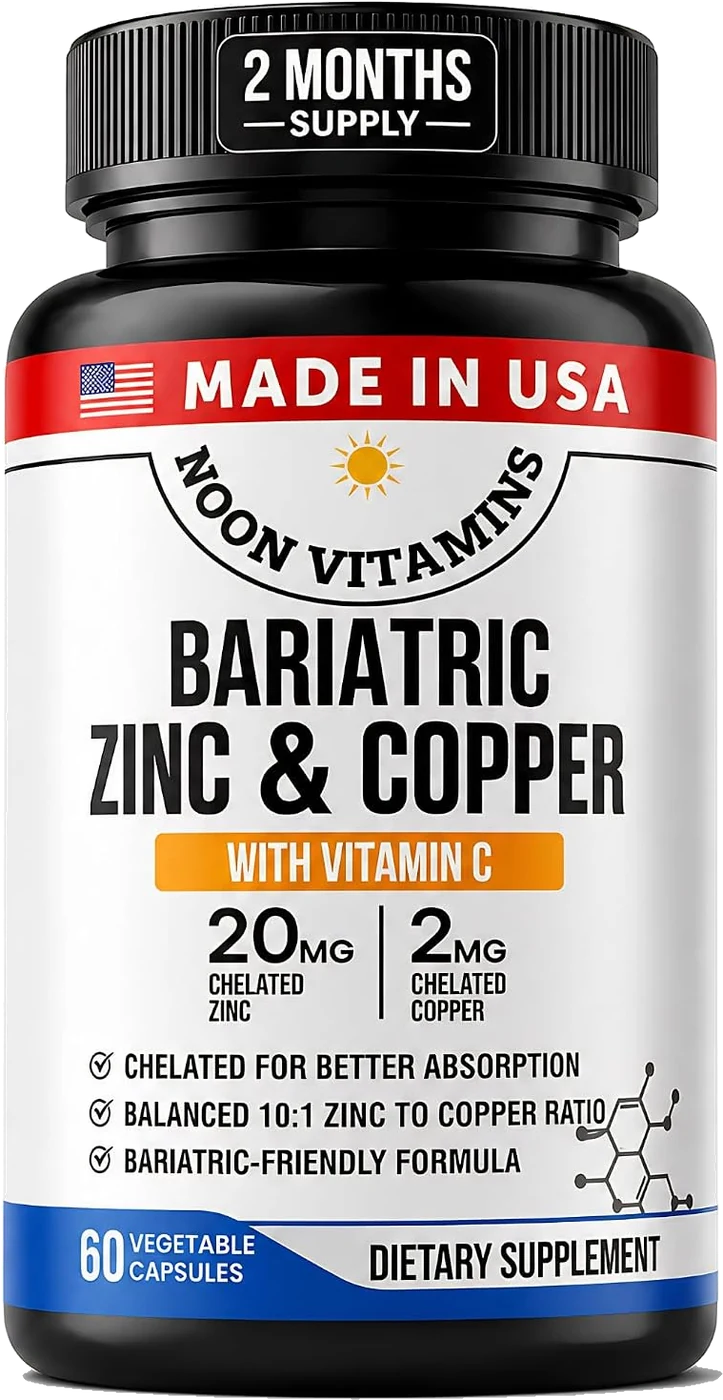 Noon Vitamins Bariatric Zinc and Copper bottle, 60 vegetable capsules